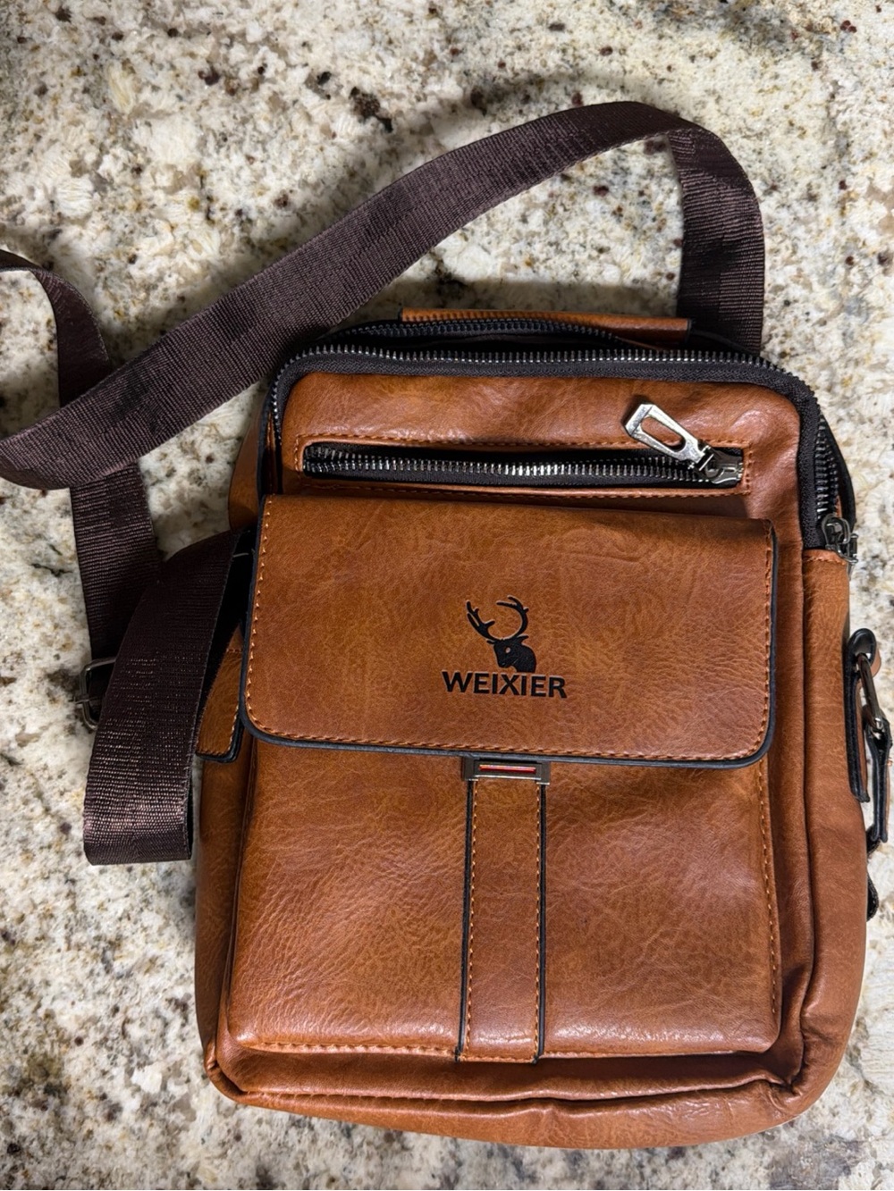 Weixier Unisex Brown Leather Crossbody Messenger Bag - New
